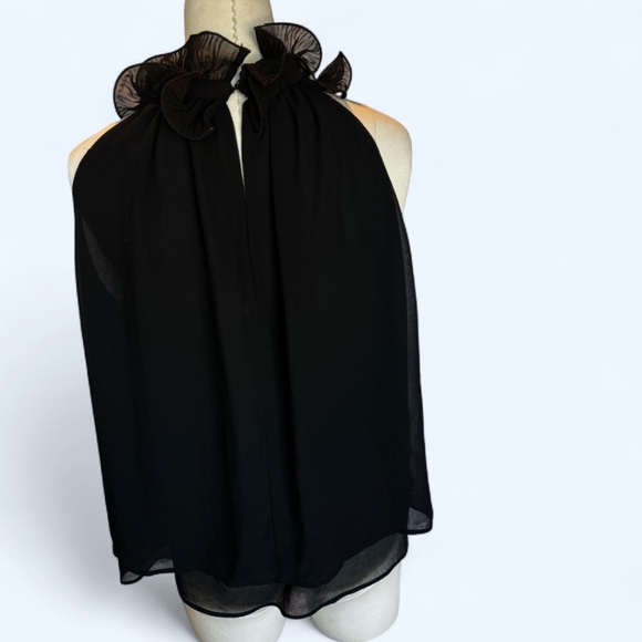 Zara Black Ruffle Camisole cuts in at shoulder keyhole closure back layered - Picture 7 of 10